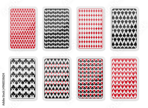 Set of playing cards back side design with suits patterns. Vector illustration