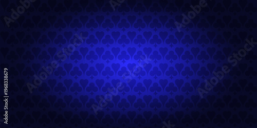 Banner featuring playing card suits. Silhouettes of hearts and clubs on a bright blue gradient background. Vector illustration
