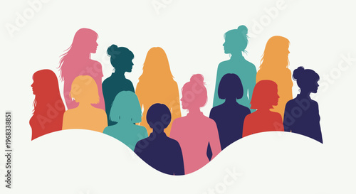Diverse group of women silhouettes in vibrant colors.