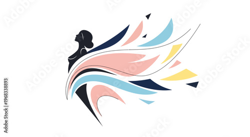 Elegant Silhouette of a Woman with Abstract Colorful Wings.