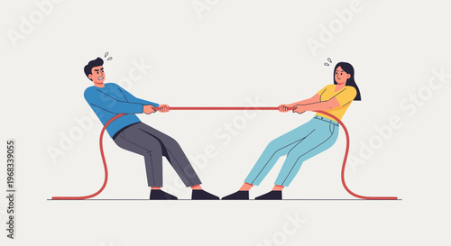 Man and Woman Engaged in Intense TugofWar Competition.