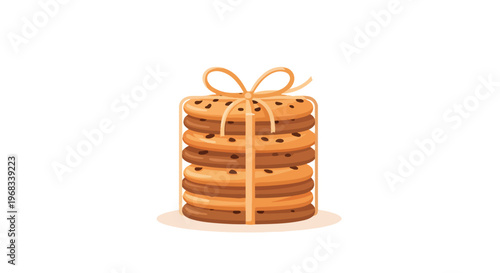 Stack of cookies tied with a ribbon on a white background.