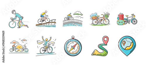 Bild auf Leinwand Cyclist on a journey, winning race, and navigation tools for adventure