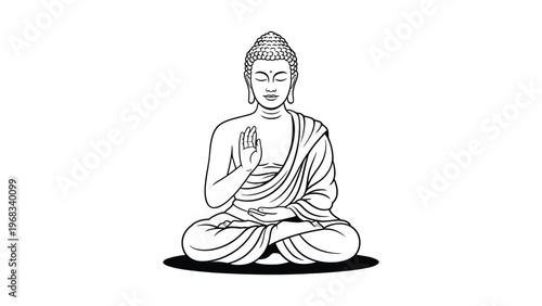 Buddha meditation line art illustration sitting in lotus pose symbolizing peace mindfulness spirituality and calm for wellness and yoga concept design