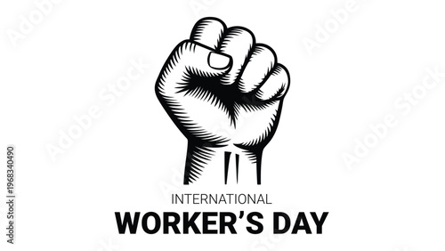 International workers day illustration with raised fist symbolizing labor strength unity solidarity and workers rights for industrial workforce awareness banner