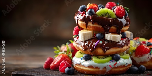 Fruit‑Crowned Donut Towers, ai generated.