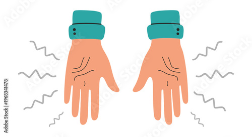 Vector graphic illustration showing human hands shaking from stress or cold weather conditions designed in a simple flat artistic style