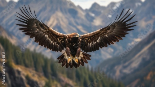 Majestic golden eagle soaring over mountain peaks