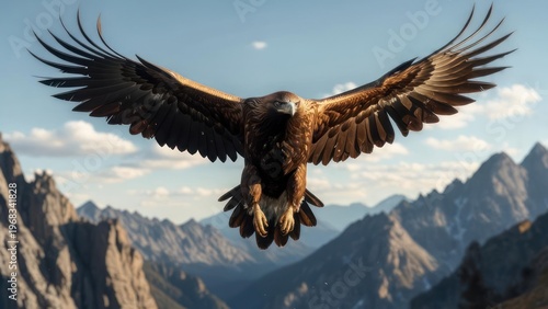 Majestic golden eagle soaring above mountain peaks
