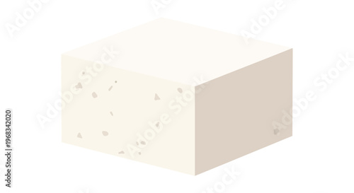 A simple minimalist illustration of a cube of tofu, a versatile plant-based protein, presented against a stark white background.