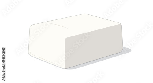 A minimalist illustration of a single block of creamy white butter on a pure white background casting a subtle grey shadow