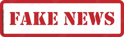Fake news red rubber stamp icon with stencil text style and rounded frame vector illustration isolated on white background for misinformation or media alert design.