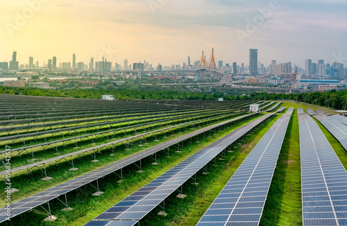 Obraz na plátne Sustainable city with green energy and net zero emissions