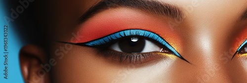 Bright eyeshadow trends with colorful eyeliner styles featured in graphic layouts for advertising