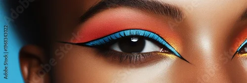 Fototapeta Bright eyeshadow trends with colorful eyeliner styles featured in graphic layouts for advertising