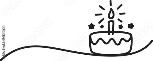 birthday cake icon with candle celebration party line art vector illustration