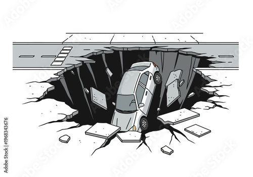 A car falls into a large sinkhole that opened up in the road