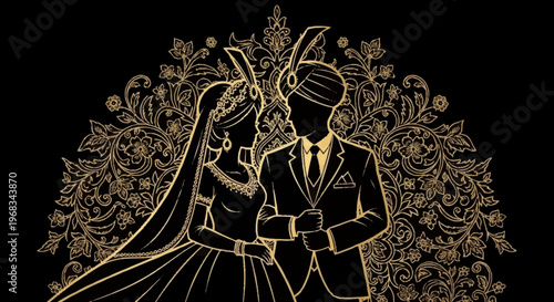 Couple in traditional attire dancing together outdoors at a wedding celebration