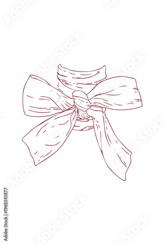 Small vector bow, ribbon for a bouquet of flowers, outline line, easy drawing