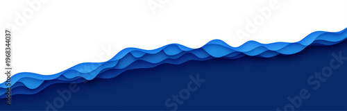 3d abstract background with cut out deep waves modern cover. Wavy border in paper cut style. Blue color layers with smooth shadow papercut art. Vector card illustration origami environment template