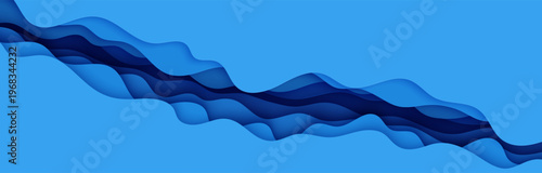 Cut out diagonal deep waves modern cover. Blue color layers with smooth shadow papercut art. 3d abstract bg vector illustration origami environment template. Wavy border in paper cut style.