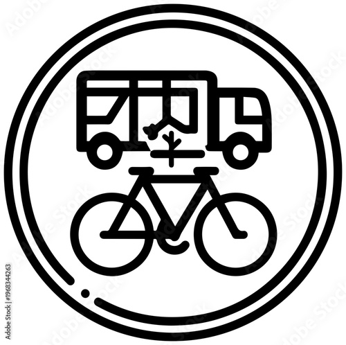 Clean electric bus and bicycle icon representing eco friendly urban transportation and sustainable mobility solutions symbolizing a greener future in city commuting