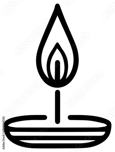 Minimalist line art icon of a single ceremonial candle with a warm flickering flame symbolizing peace spirituality and meditation rendered in a clean modern and elegant style
