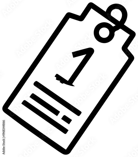 Simple hand drawn icon of a coat check ticket with the number 1 prominently displayed symbolizing retrieval service and organization for various business and personal uses