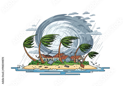 Tropical storm wreaks havoc on island homes, palm trees bend in the wind, and a cyclone forms offshore