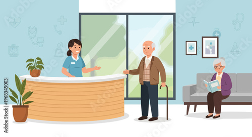 Elderly couple receiving care at a medical facility.