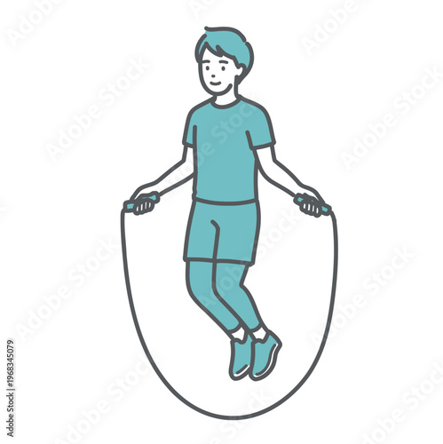 笑顔で縄跳びをする男性のイラスト