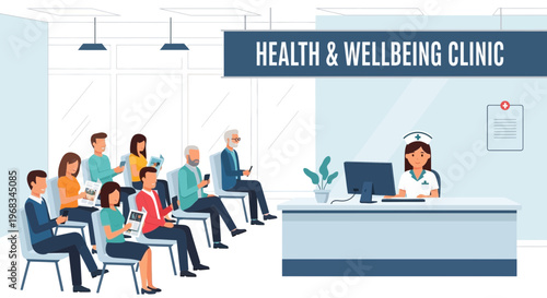 Health and Wellbeing Clinic Waiting Room Scene.
