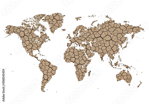 Global dry cracked earth map symbolizing drought and environmental issues