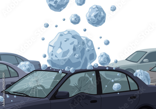 Giant hailstones damaging cars and causing traffic jams with broken windows