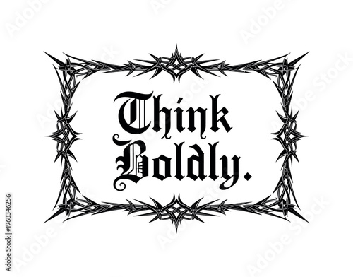 Think Boldly. lettering and all elements in black. Vector style. AWhite background. Pure white background. Perfect isolation and visual consistency.