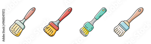 Photos Assortment of four cartoon basting brush icons for cooking and baking tasks