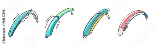 Valokuva Collection of four hand-drawn bicycle fenders in different colors and designs