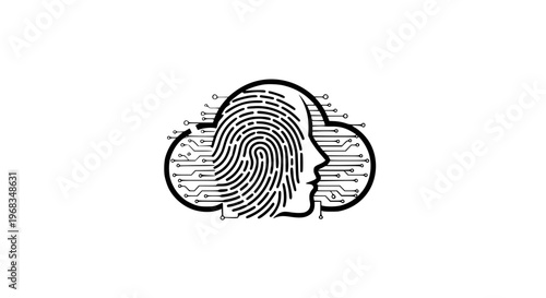 Stylized Human Identity Cloud Logo Vector with Fingerprint and Face ID for Security