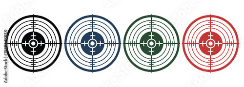 Target icon set, crosshair, sniper scope, aiming reticle, and cross hair, hand drawn vector illustration in black and white, representing hunting