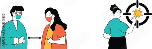 Healthcare professionals demonstrating safety measures and virus research in a visual representation of pandemic precautions