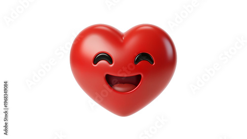 Quadro su tela Smiling red heart-shaped emoji with glossy surface and playful wink eyes, isolat
