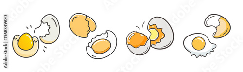 Cracked open eggs showing yolks and whites, representing breakfast and cooking ingredients