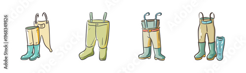 Waterproof fishing waders with boots for wading in rivers and streams