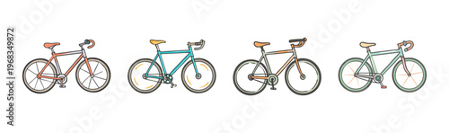 Four sleek doodle-style fixie bikes with fixed gears for urban cycling.