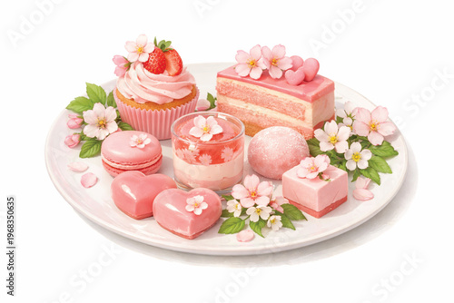 Cupcakes with pink frosting and sprinkles on a bakery display