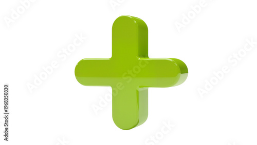 Konstfotografi Vibrant lime green three dimensional plus sign symbol, perfectly rendered and is
