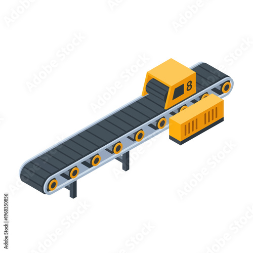 Isometric Industrial Conveyor Belt System for Manufacturing and Logistics.