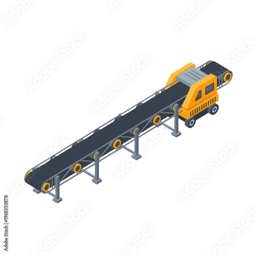 Isometric Industrial Conveyor Belt System for Material Handling.