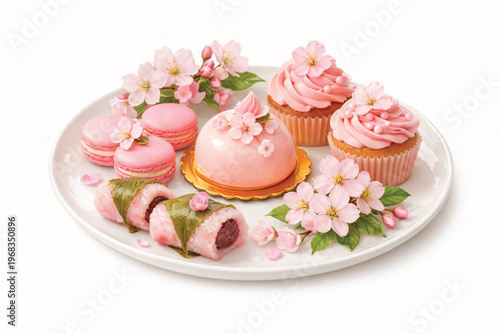 Cupcakes with pink frosting and sprinkles on a bakery display