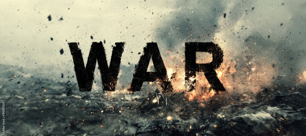 Obraz premium War text with harsh battlefield background. Generative AI technology.